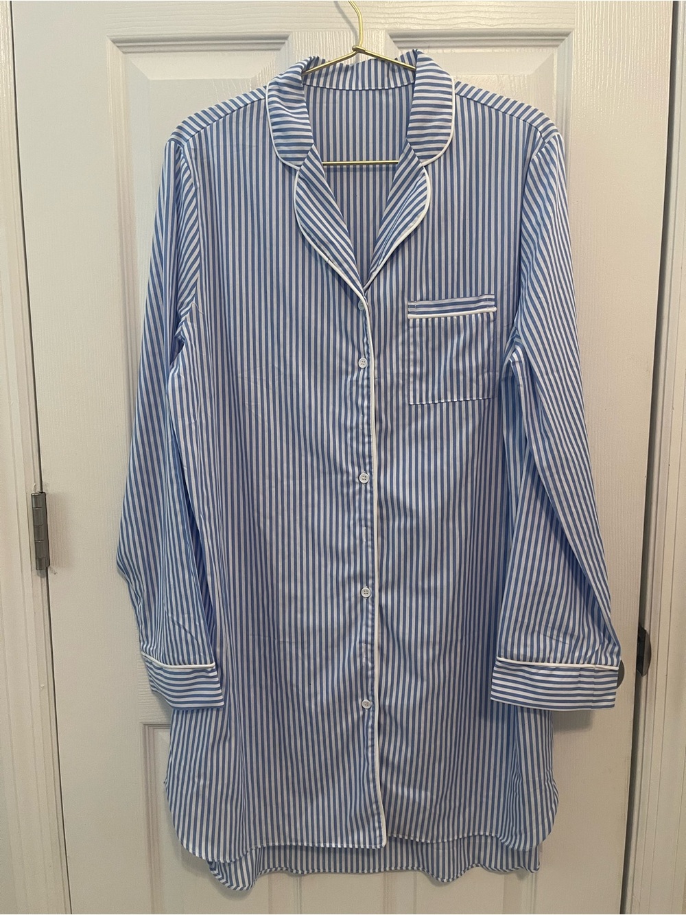 NWT Rooscier Blue & White Striped Cotton Pajama Sleep Shirt | Size Medium - Picture 2 of 7